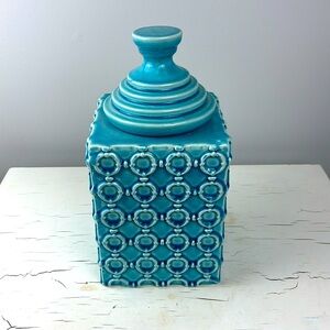 CERAMIC JAR WITH LID GLOSS CYAN